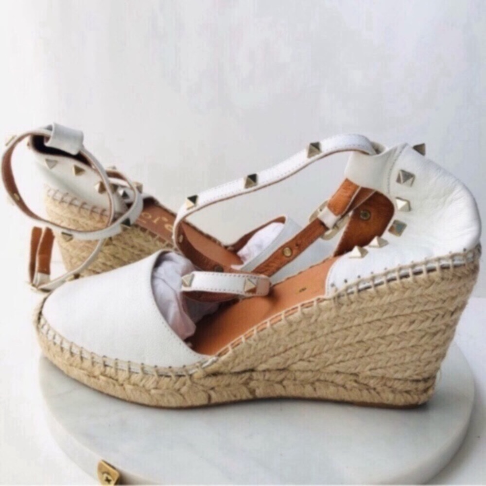 Maypol White Leather Wrap Espadrille Wedges